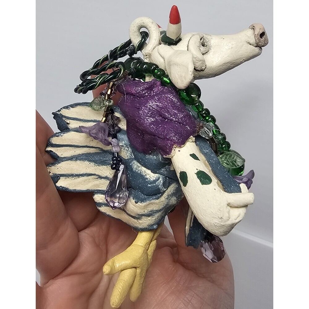 Vtg Handmade Pottery Art Whimsical Flying Bull Ornament By Claire Barr Wilson - Picture 6 of 10
